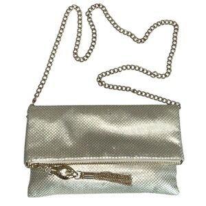 Whiting & Davis Gold Mesh Evening Bag w/Chain & Snake Head Zipper Pull